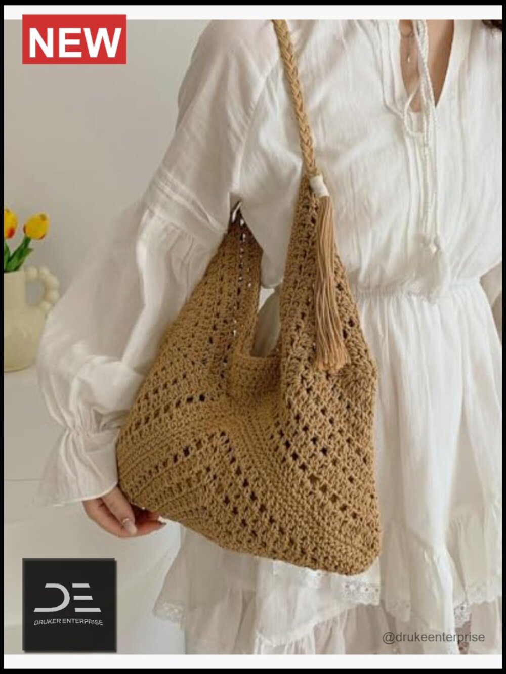 Large Woven Straw Tote Beach Bag Shoulder Handbag Hobo Purse - Picture 3 of 7